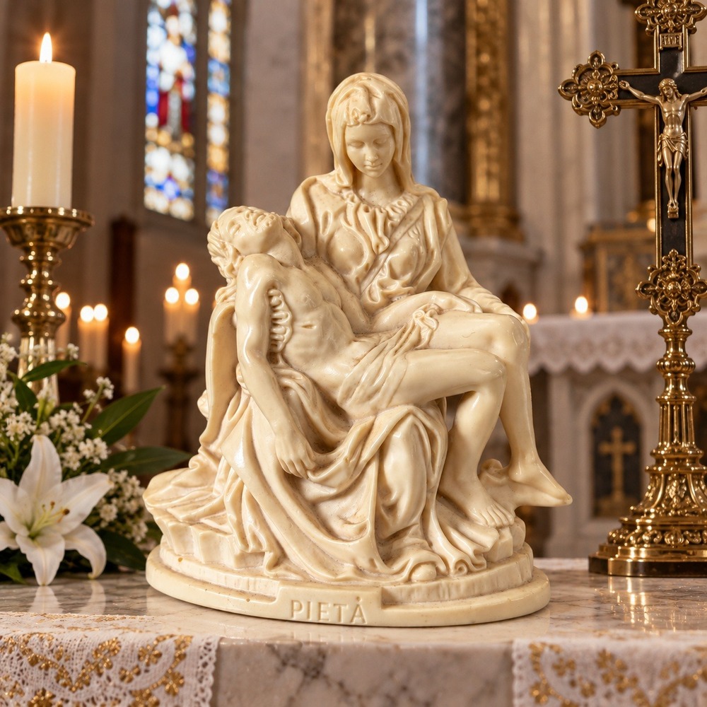 Vintage A Santini Pieta Virgin Mary Jesus Sculpture Italy Religious Statue 5"